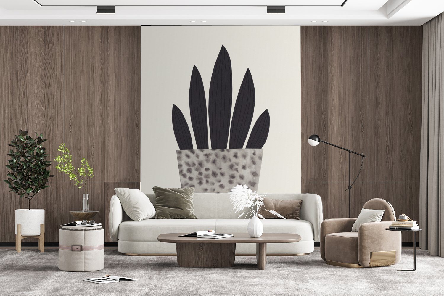 MuchoWow Fototapete Blumen, Vinyl - Pflanzen Pastell für - Montagefertig Wandtapete Tapete bedruckt, - Wohnzimmer, (4 St), Vase Matt