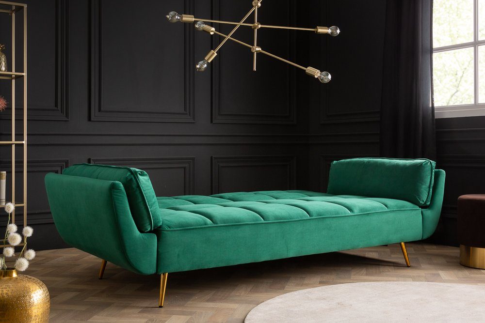 riess-ambiente Schlafsofa BOUTIQUE 213cm smaragdgrün - Samt, goldene Füße, Rundumbezug, 3-Sitzer mit Schlaffunktion - ideal für Wohn- & Schlafzimmer oder Loft