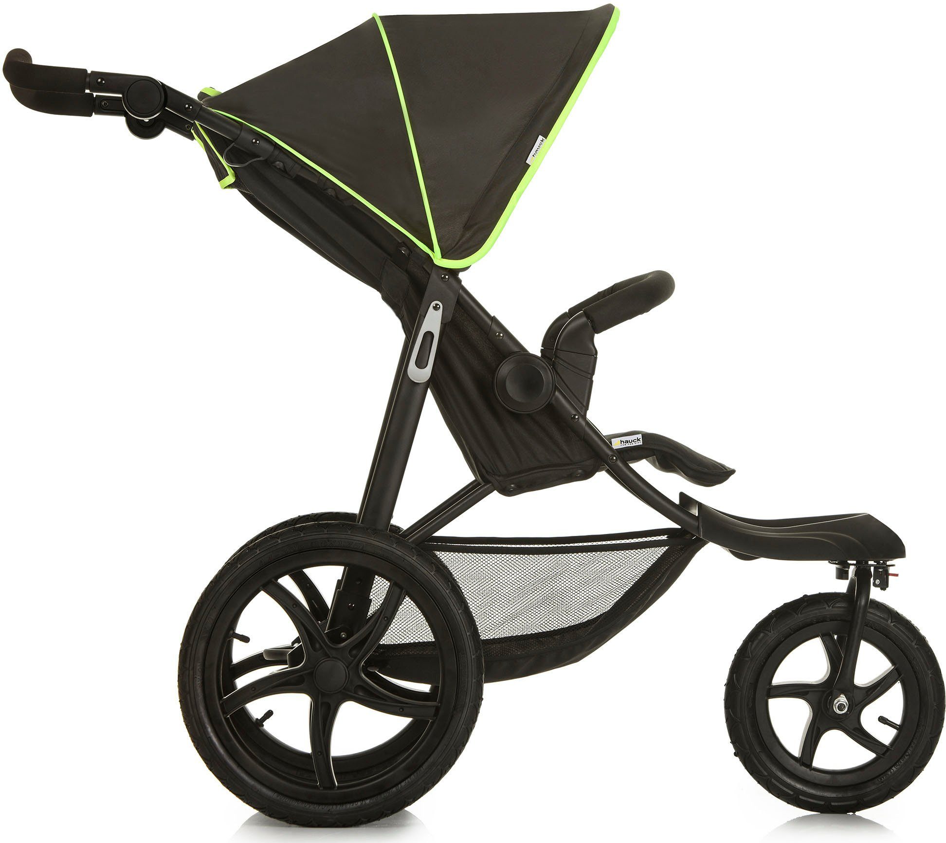 Hauck Runner three-wheeled stroller, black/neon yellow, with swivel and lockable front wheel