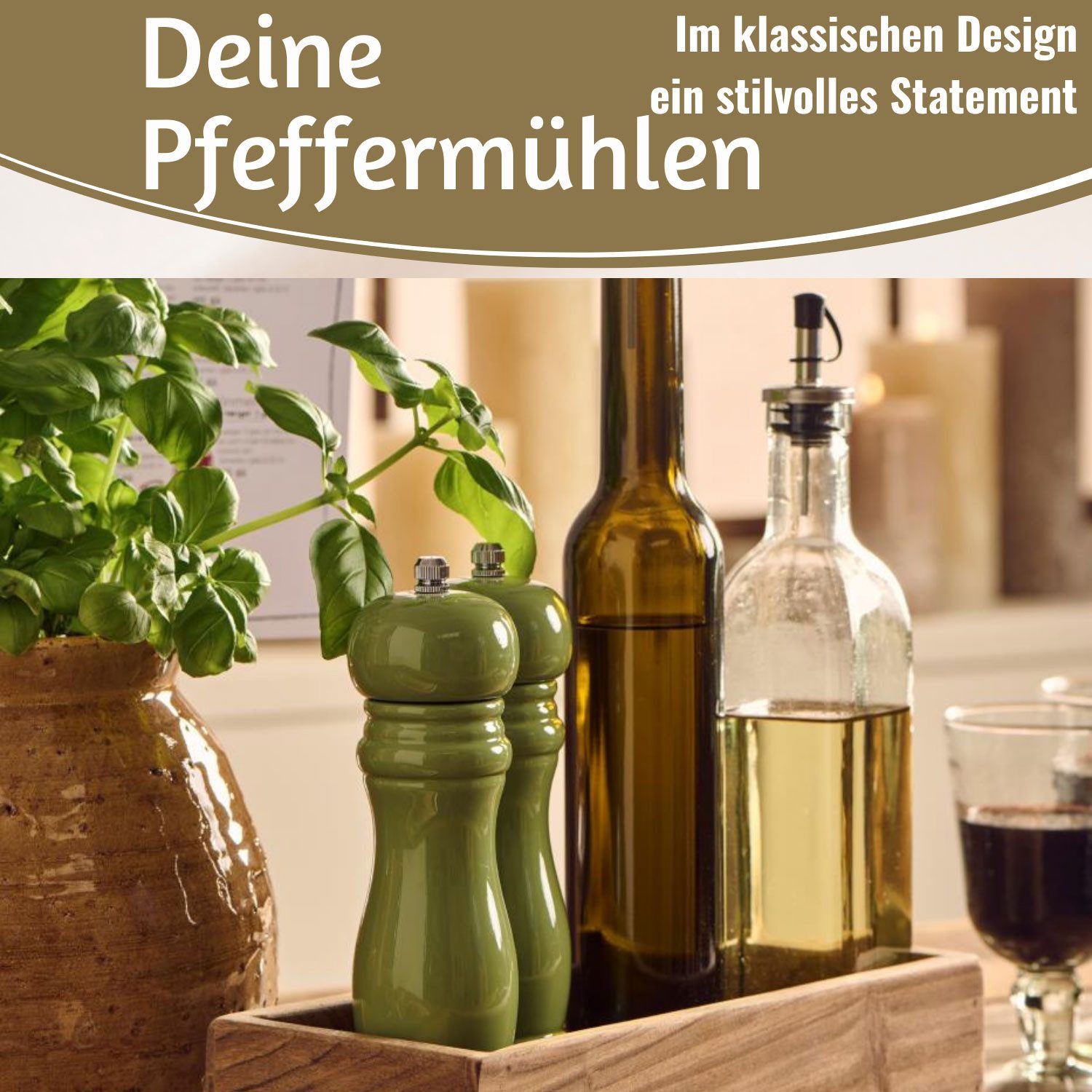 LS-LebenStil Salz-/Pfeffermühle iB Laursen Holz Salzmühle & Pfeffermühle Set Grün 21x5cm Keramikmahlwe manuell, (2 Stück)