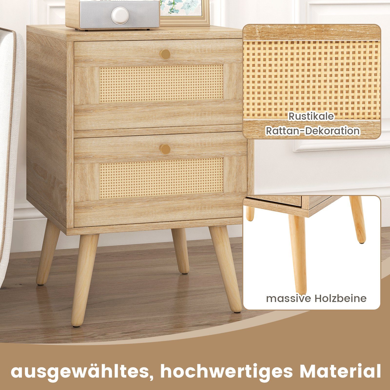 COSTWAY Nachttisch Beistelltisch (1-St), mit 2 Schubladen, 40 x 40 x 59 cm, Holz – Bild 4 von 5