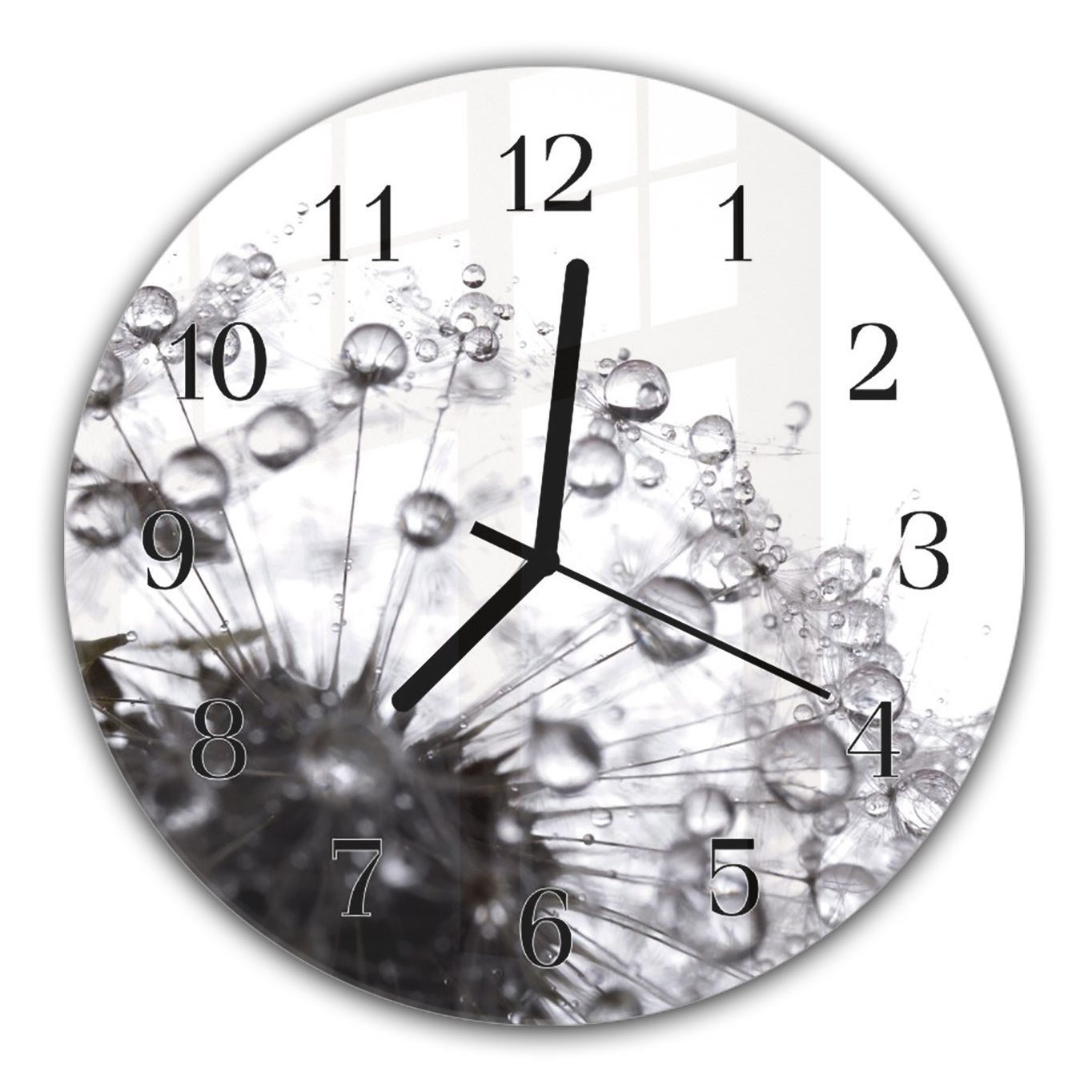 Pusteblume mit Quarzuhrwerk cm Wanduhr Wanduhr aus mit 30 Primedeco und Rund Motiv - Durchmesser Glas