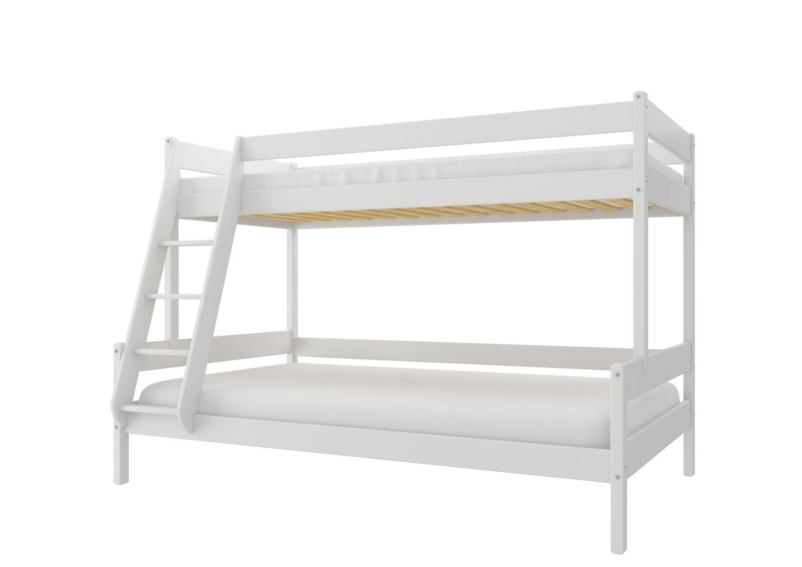 Möbel 24 90x200 Weiß NIKO Kinderbett Matratzen Komplettbett, cm 120x200 / in Massivholz mit Vollholz aus Etagenbett aus Kiefernholz Deine / (Hochbett wahlweise Kiefer),