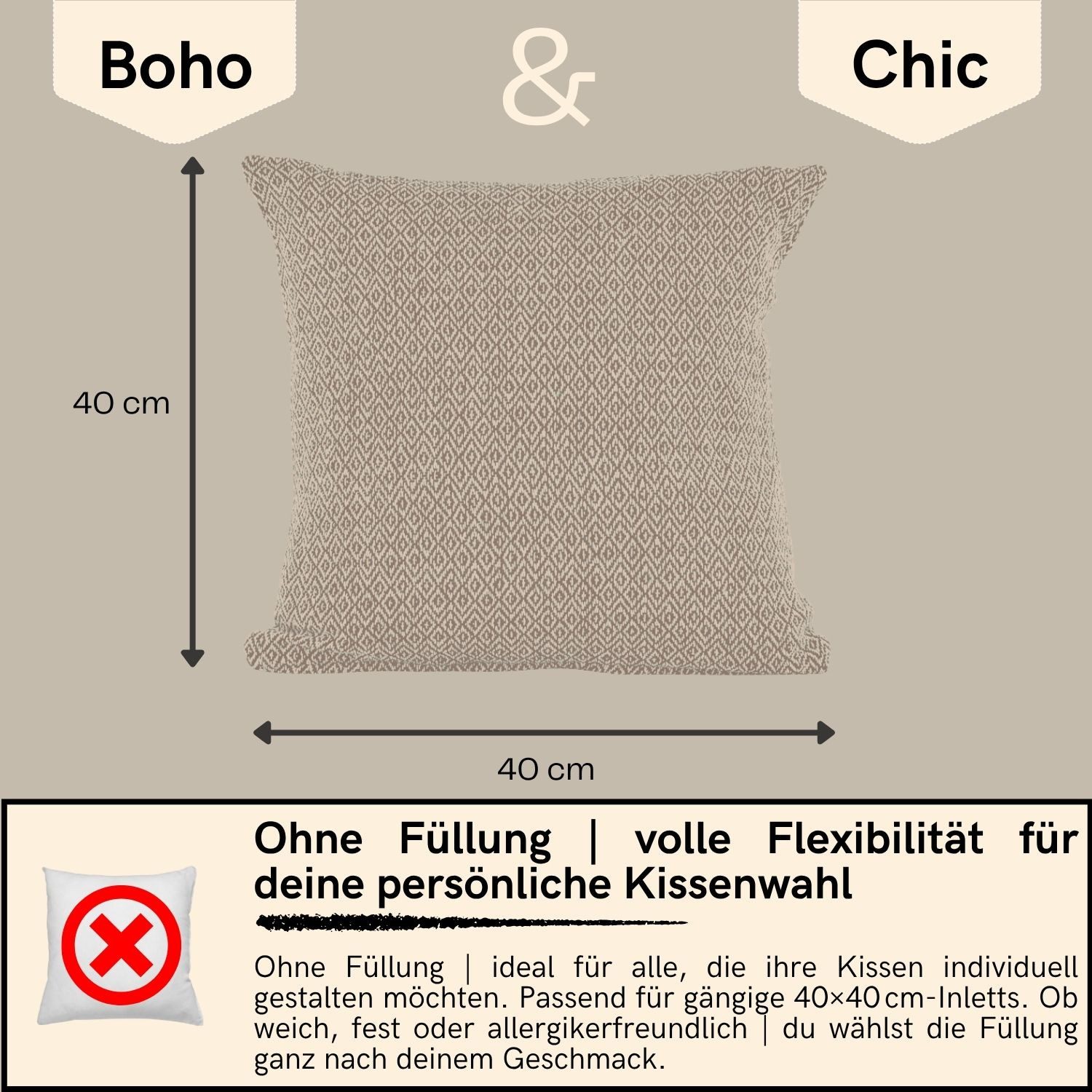 Marrakesch Orient & Mediterran Interior Zierkissen 4er Set Kissenbezüge Calix Beige 40cm aus Baumwolle, Boho Handarbeit, (4 St)