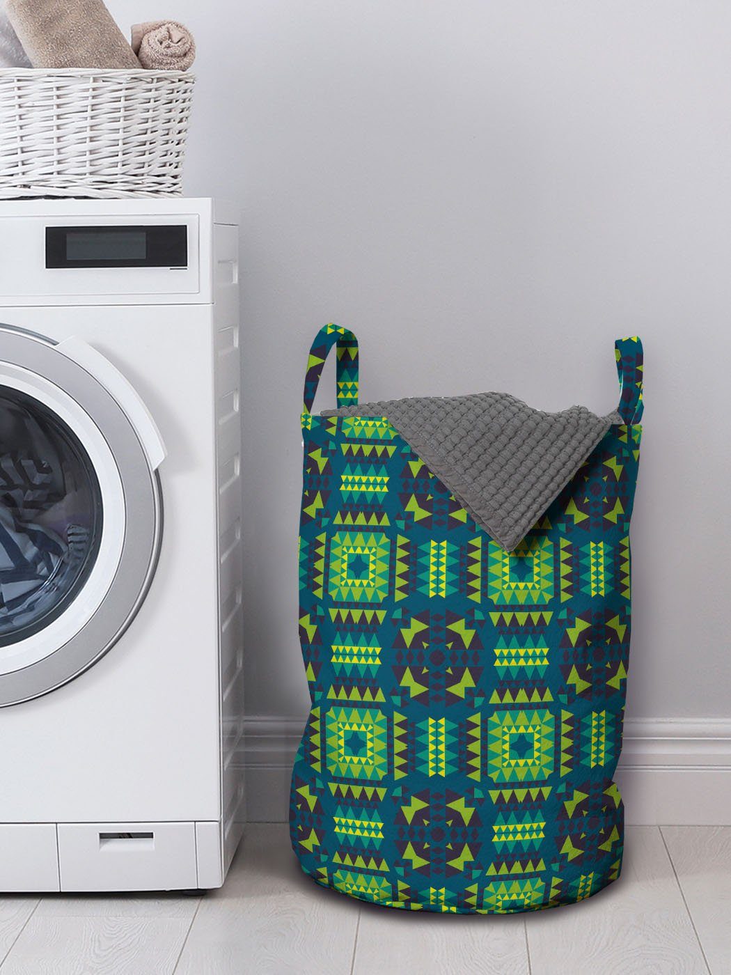 Muster für Wäschesäckchen Kordelzugverschluss Abakuhaus Tribal Wäschekorb Waschsalons, mit Abstrakt Griffen geometrisches