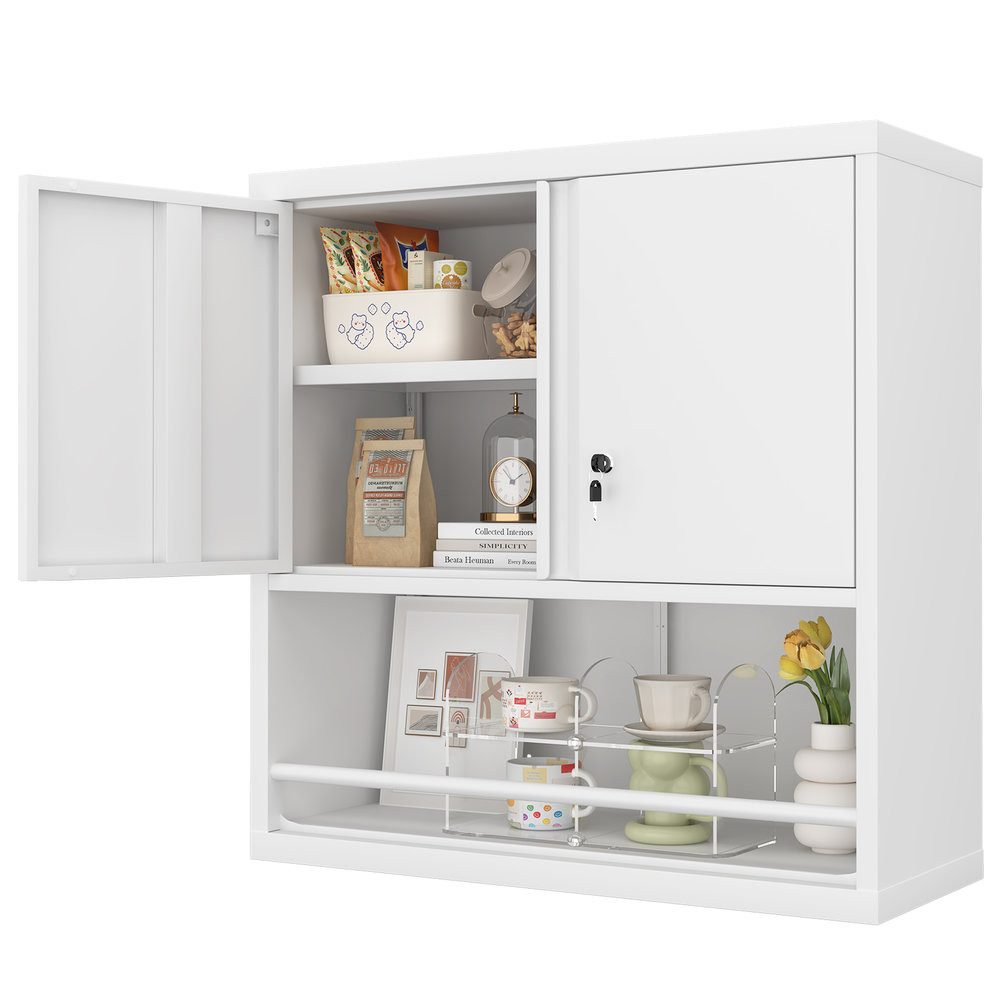 Odikalo Hängeschrank Wandhängeschrank Hängevitrine mit zwei Türen (Küchenschrank aus Metall mit verstellbaren Einlegeböden, Aufbewahrungsschrank aus Stahl für Küche, Wohnzimmer, Esszimmer und Büro) 76.2*30.5*78cm