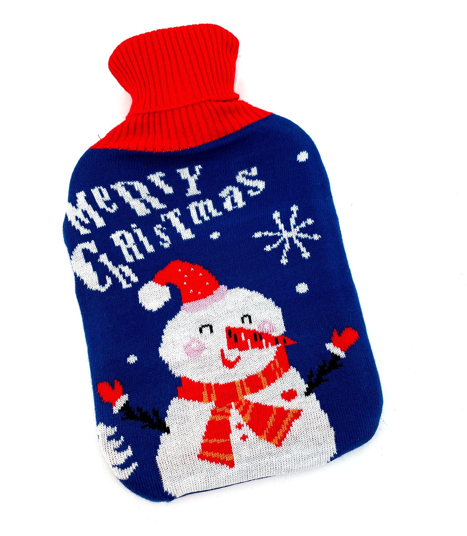 heimtexland Wärmflasche Soft Strick Naturkautschuk Geschenk, Wärmeflasche (Typ857), Doppellamellen Weihnachten Wärmekissen waschbar I Bezug Schneemann