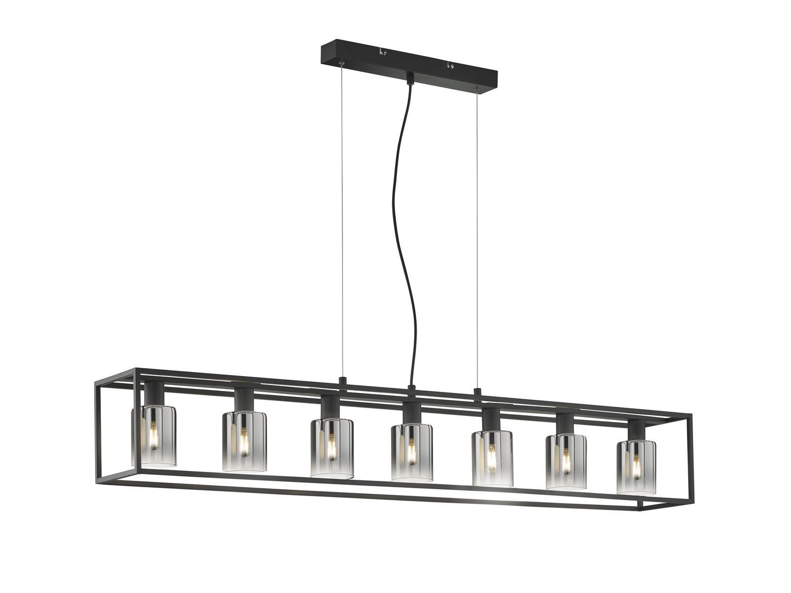 FISCHER & HONSEL LED Pendelleuchte, Dimmfunktion, LED wechselbar, Warmweiß, Balken-Lampe Schwarz mit Rauchglas 130cm lang mehrflammig dimmbar