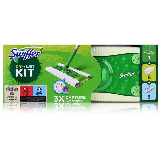 Swiffer Swiffer Dry+Wet Kit Bodenwischer und Bodentücher Staubmagnet (1er Pack Fussbodenreiniger