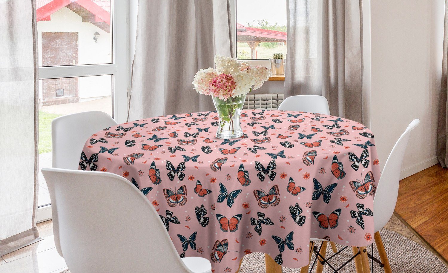 Abakuhaus Tischdecke Kreis Tischdecke Abdeckung für Esszimmer Küche Dekoration, Motte Schmetterlinge fliegen Design Kunst