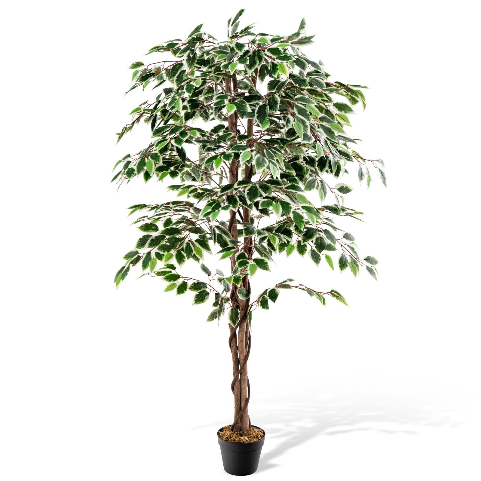 Kunstbaum Ficus Benjamin, COSTWAY, Höhe 160 cm, mit 1008 Blättern & Topf