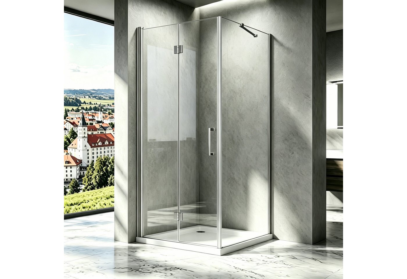 Boromal Eckdusche Duschkabine 90x90 80x80 Eckeinstieg Falttür Drehfalttür Seitenwand, BxT: 80x80 cm, Sicherheitsglas, Duschabtrennung, Duschwand Dusche Glas, 6mm ESG Nano Glas