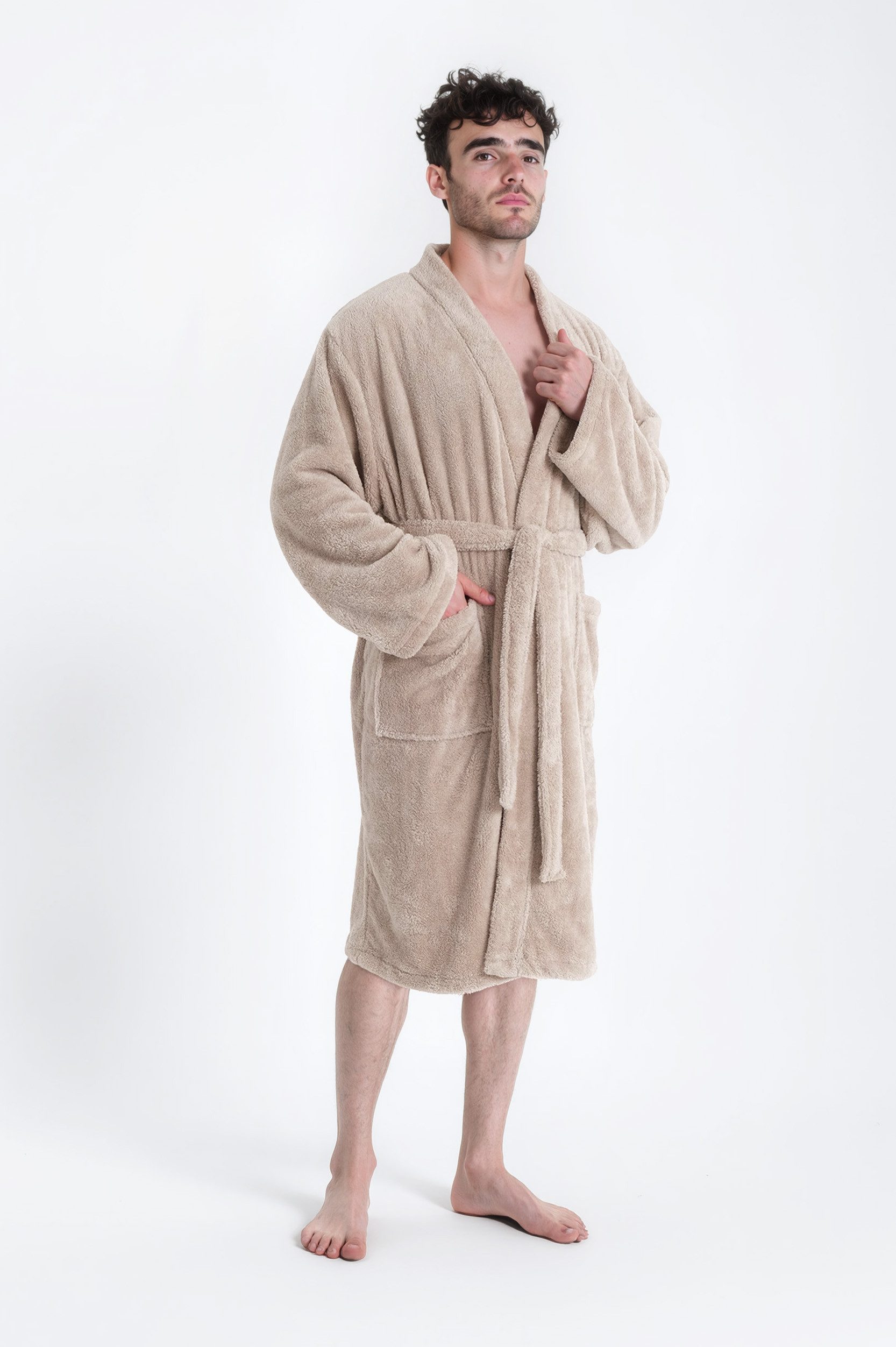 OTTO home Unisex-Bademantel Lillou Kimono, ideal für Sauna & Spa, Hotelbademantel, Morgenmantel, Midilänge, Microfaser, Kimono-Kragen, Gürtel, kuschelig weicher Fleece, plüsch, für Damen und Herren, XS-3XL