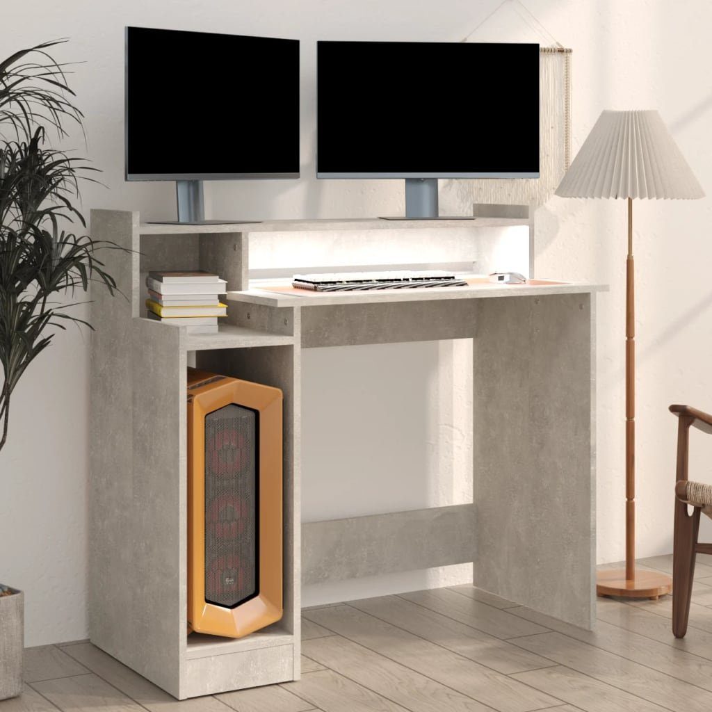 furnicato Schreibtisch mit LEDs Betongrau cm Holzwerkstoff 97x45x90