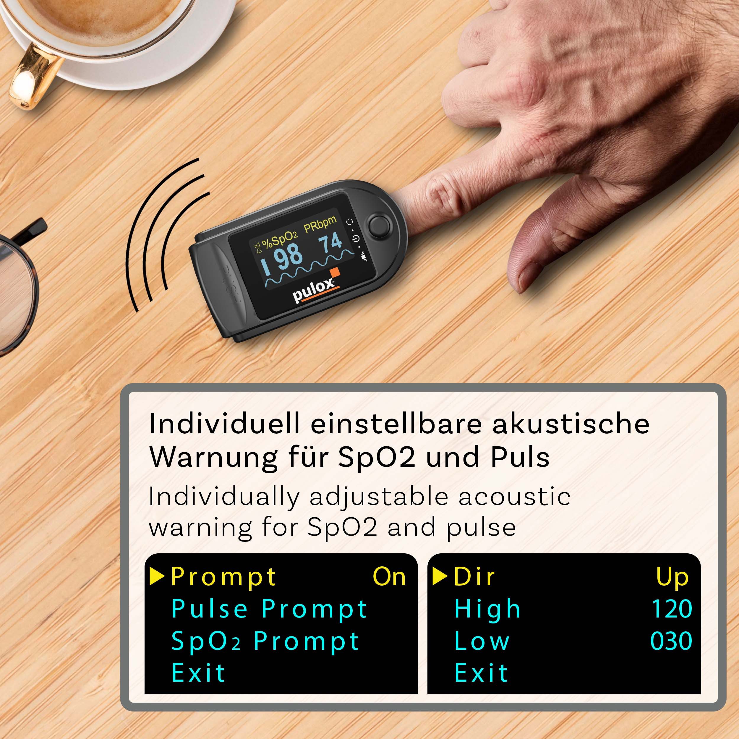 pulox Pulsoximeter PO-200A mit Alarm und Pulston
