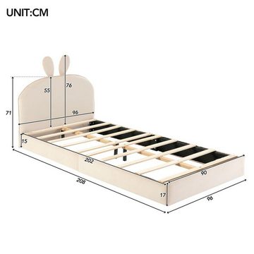 XDeer Polsterbett Polsterbett Kaninchen Kopfteil Kinderbett Doppelbett, 2 Einzelbetten mit gepolsterter Gehäuse Samt Beige