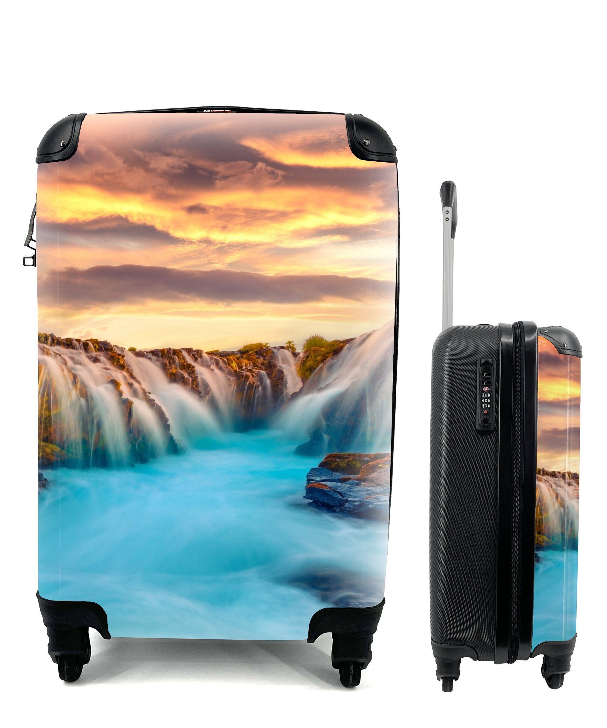 MuchoWow Handgepäckkoffer Wasserfall - 4 - rollen, Reisekoffer Trolley, Natur, mit Rollen, Landschaft Handgepäck Ferien, - Reisetasche Wolken für