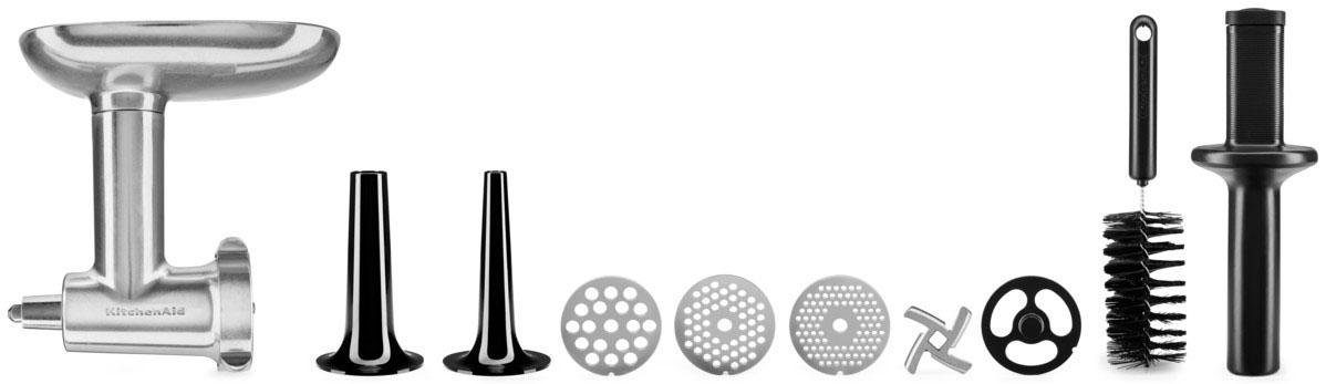 KitchenAid Fleischwolfaufsatz mit Wurstfüller 5KSMMGA, Zubehör für KitchenAid-Küchenmaschine: Mini 3,3 Liter 5KSM3311X - Classic 4,3 Liter 5K45SS - Ultra Power 4,3 Liter KSM90 - Artisan 4,8 Liter: KSM125, KSM150, 5KSM156, 5KSM175PS, 5KSM185PS. Artisan 6,9 Liter 5KSM7580X - Heavy Duty 4,8 Liter 5KPM5 - Heavy Duty 6,9 Liter 5KSM7591X, aus Ganzmetall