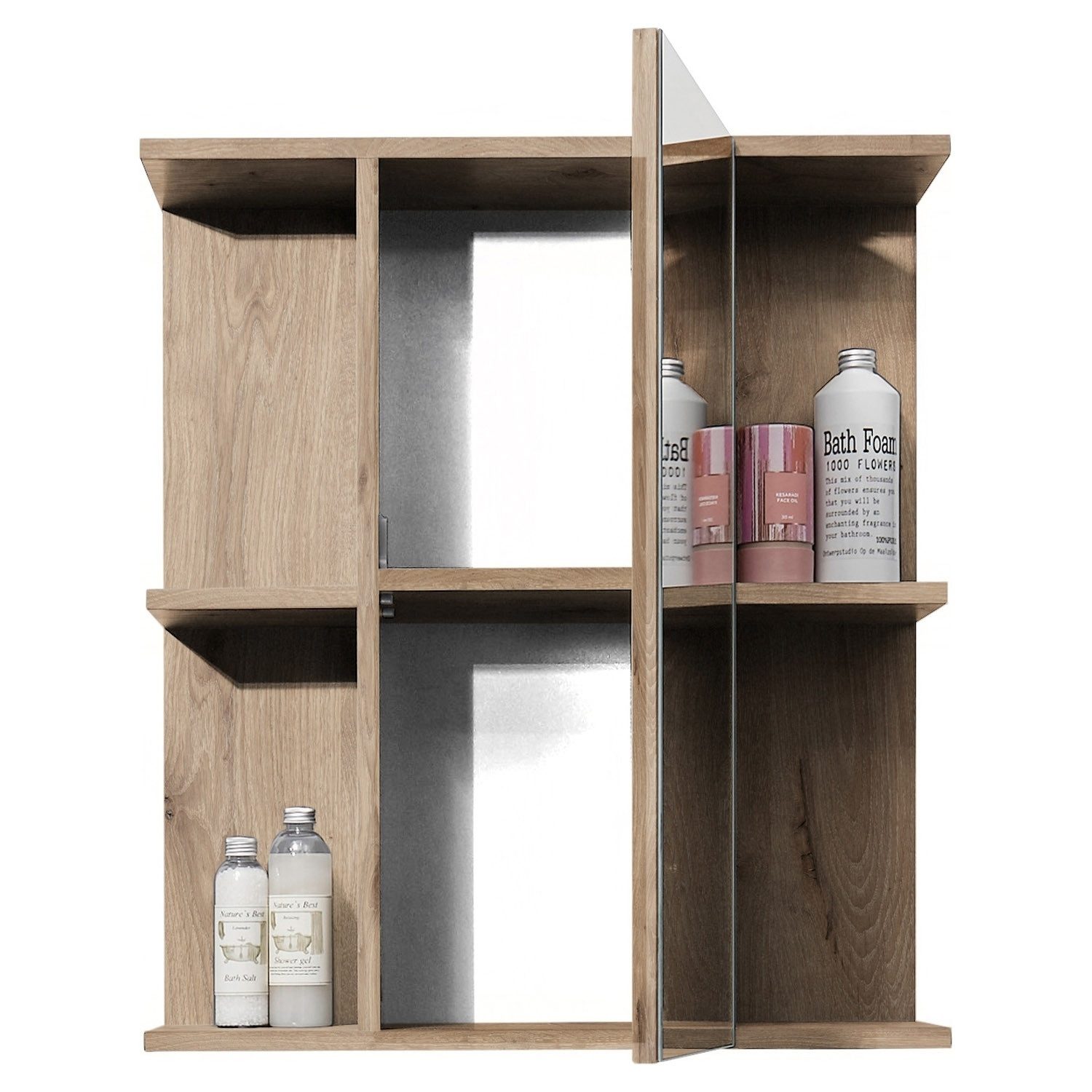 Bega Consult Spiegelschrank SPLIT, Viking Eiche Dekor, 1 Spiegeltür, 4 Ablageflächen, B 60 x H 70 x T 20 cm