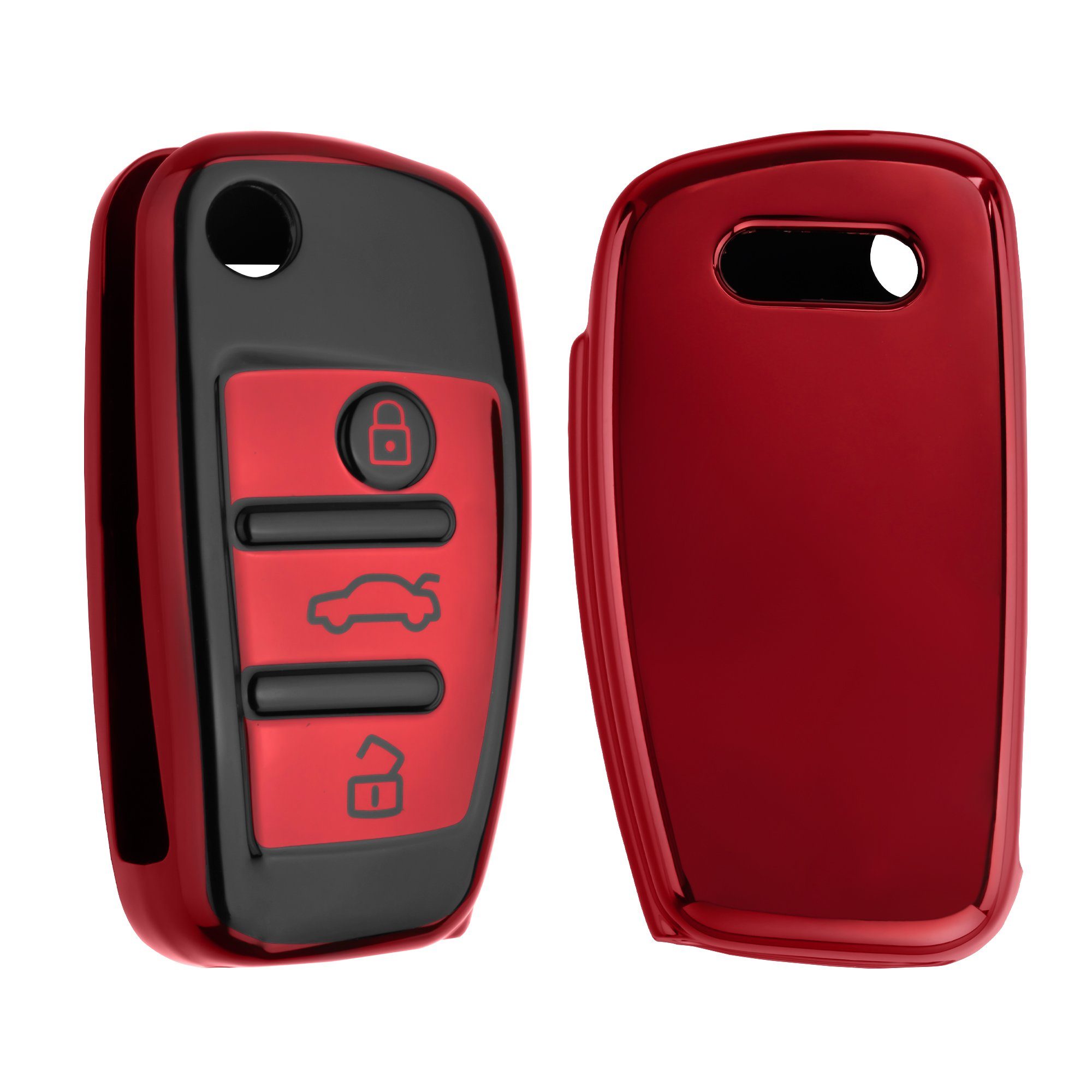 Hochglanz Case Schwarz Cover Silikon für Schlüssel kwmobile Autoschlüssel Schlüsseltasche Hülle Schlüsselhülle Audi,