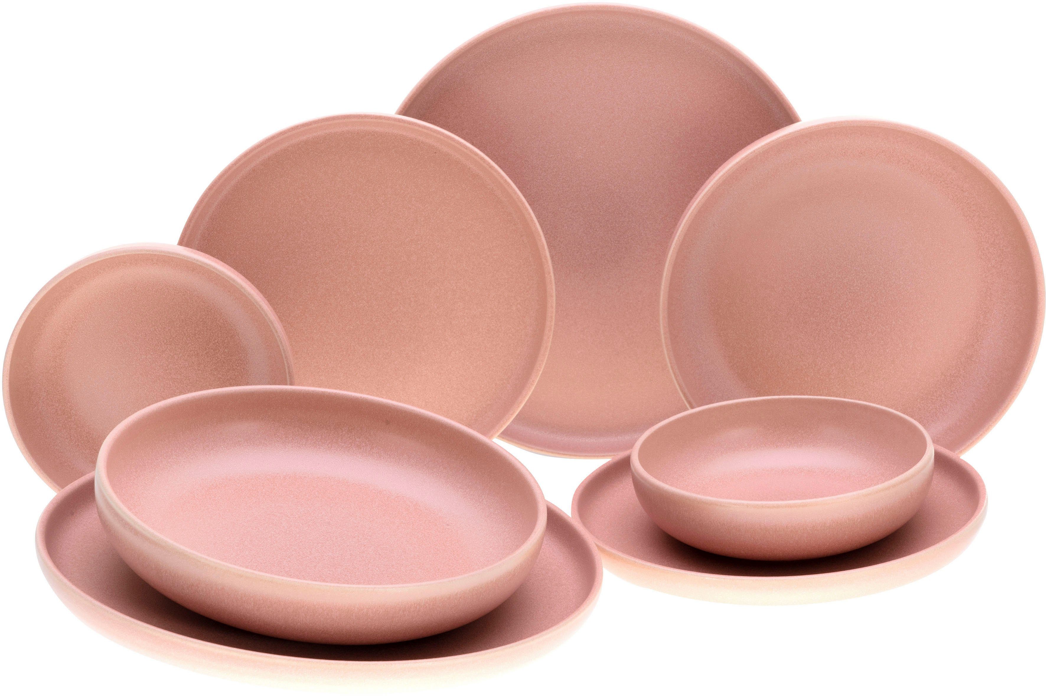 Uno Personen, CreaTable (8-tlg), Tafelservice Rose Steinzeug, Glasur 2 Rusty seidenmatte