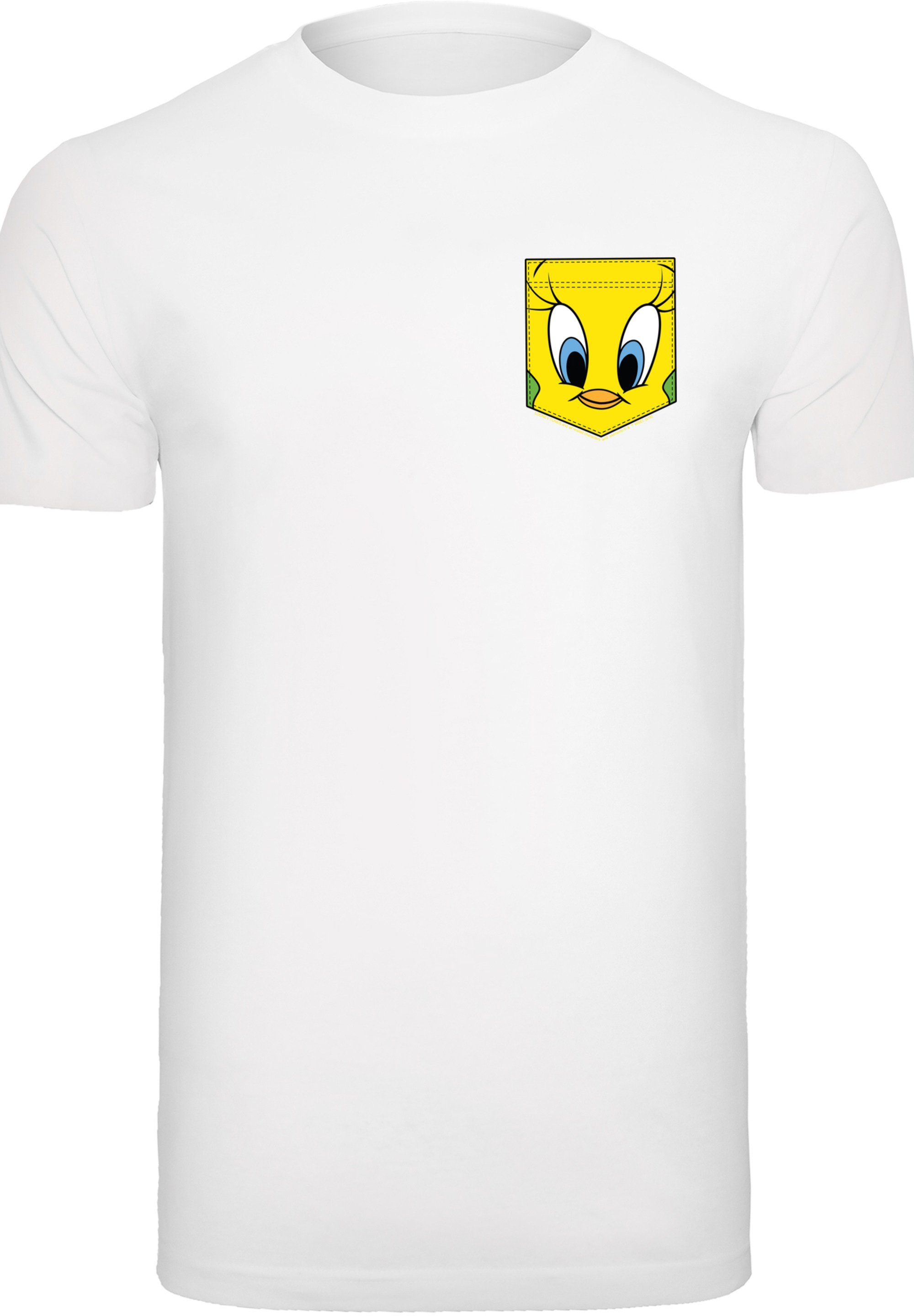 Tunes Pie Looney weiß T-Shirt F4NT4STIC Pocket Print Tweety Faux