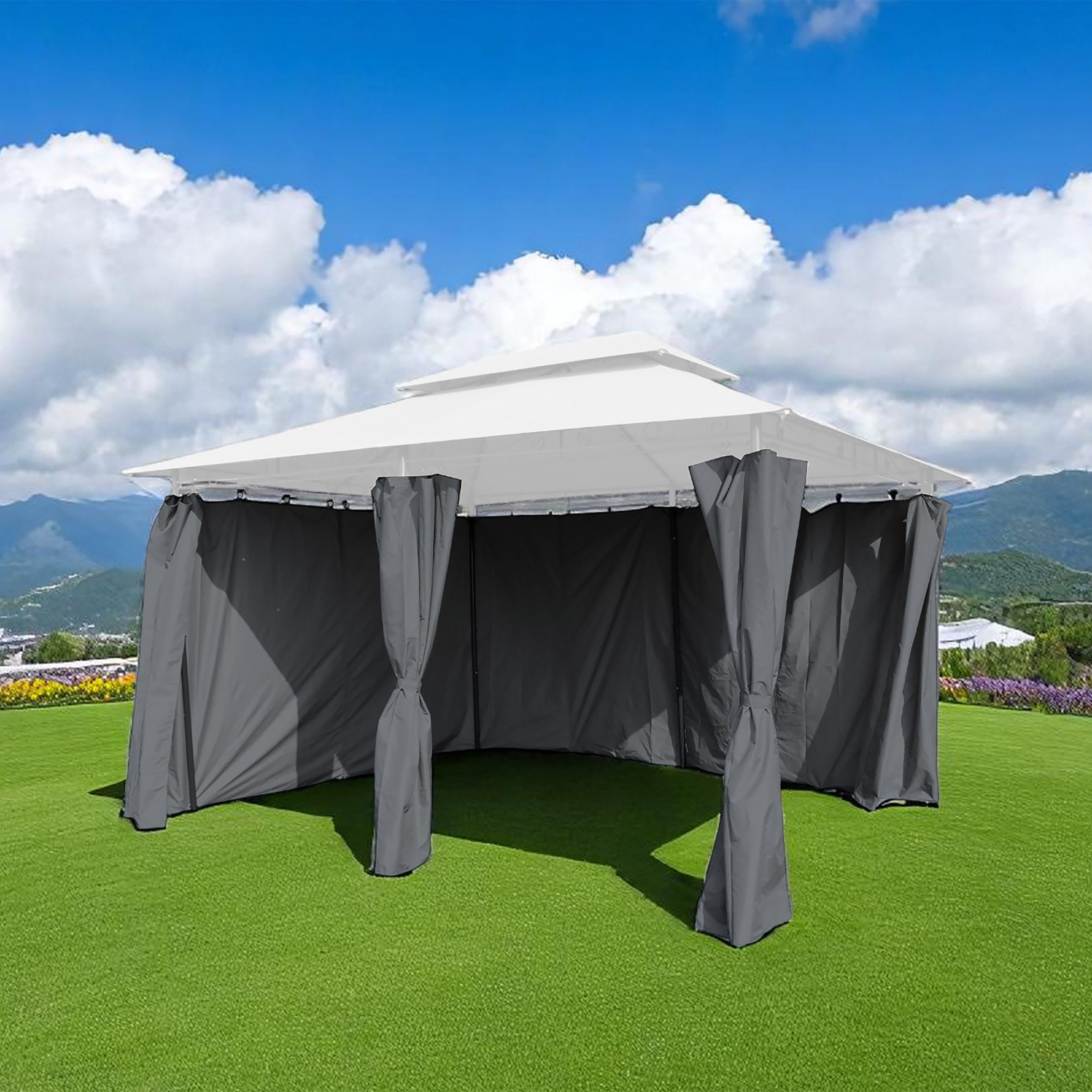 Spetebo Pavillonseitenteil 2-teiliges Seitenwand Set für Pavillon anthrazit mit Reisverschluss, 400x197 cm, für Pavillon) Anzahl, [1-St. Stück, mit Einhänge-Laschen