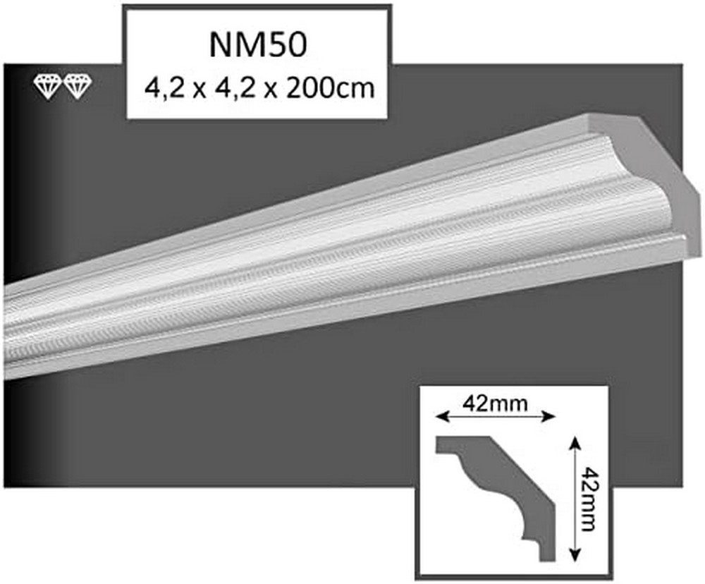 MDEKOR Deckenleiste Styropor-Leisten XPS Stuckleisten Abschlussleiste Weiss Deckenleisten, 100 Meter / 50 Leisten, 50-St.