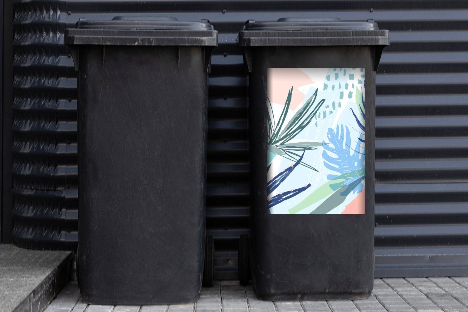 - Abfalbehälter St), Pflanze Wandsticker Mülleimer-aufkleber, (1 Container, Hellblau Sticker, Sommer - Mülltonne, MuchoWow