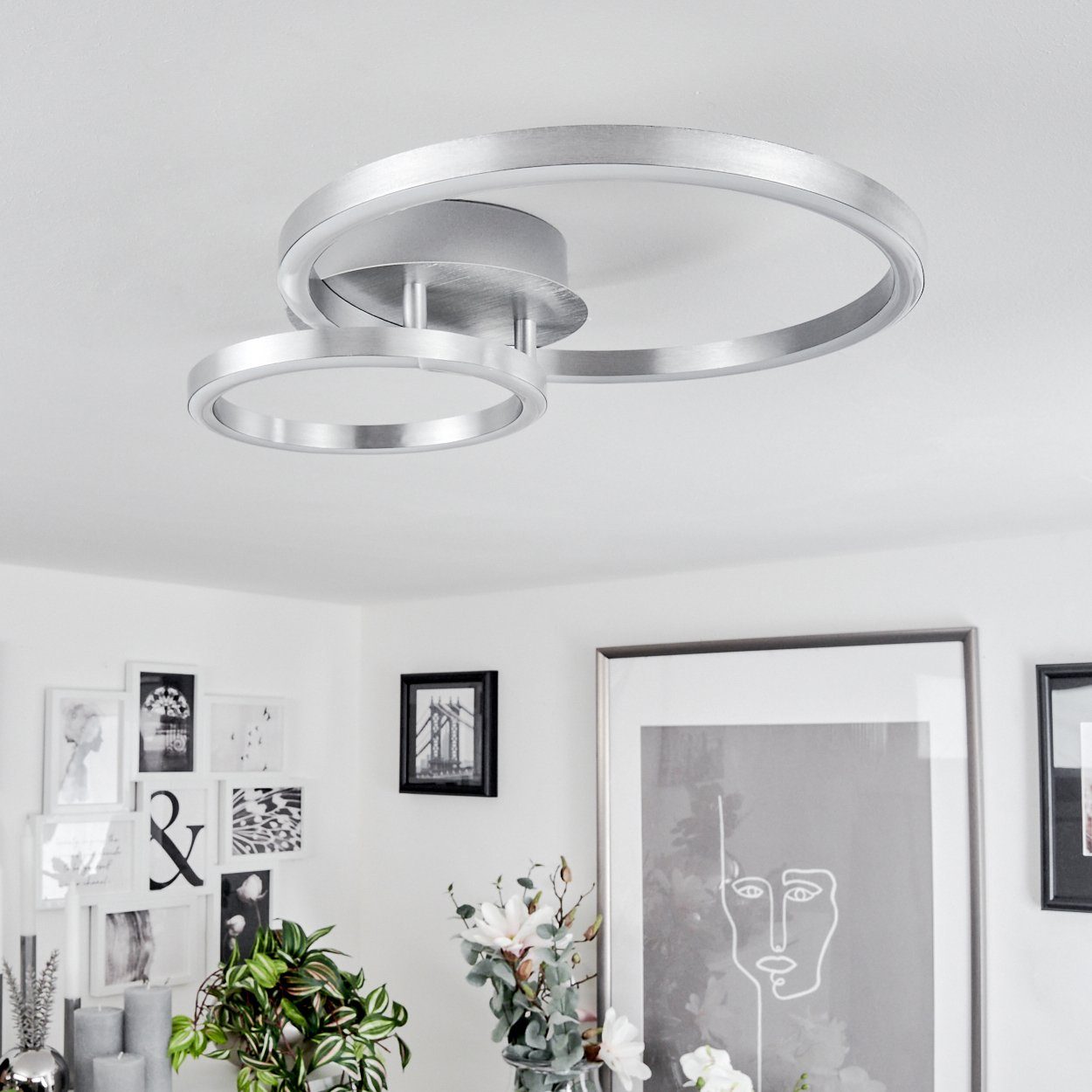 »Ferrandina« aus Lumen 2 mit 3000 900 Metall/Kunststoff Nickel-matt/Weiß, Kelvin, in Lichtringen, hofstein Watt, Leuchte verstellbare Deckenleuchte 18 Deckenlampe