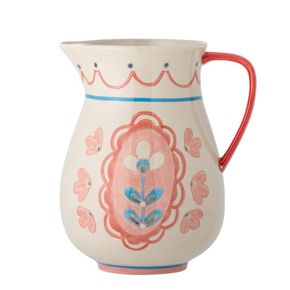 Bloomingville Wasserkrug Odina Krug Rosa Steingut 3,3 L, Kanne mit Blumenmuster