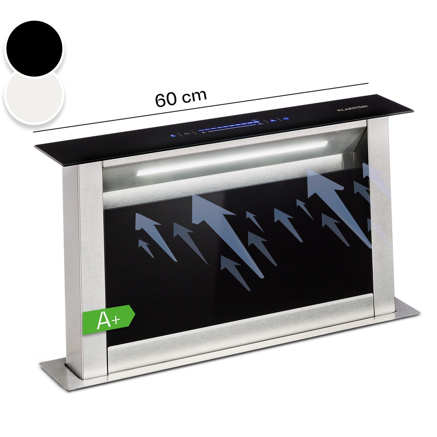 Klarstein Deckenhaube Royal Flush Eco 60 BK Royal Flush Eco 60 BK, Dunstabzugshaube Downdraft Abluft Umluft LED