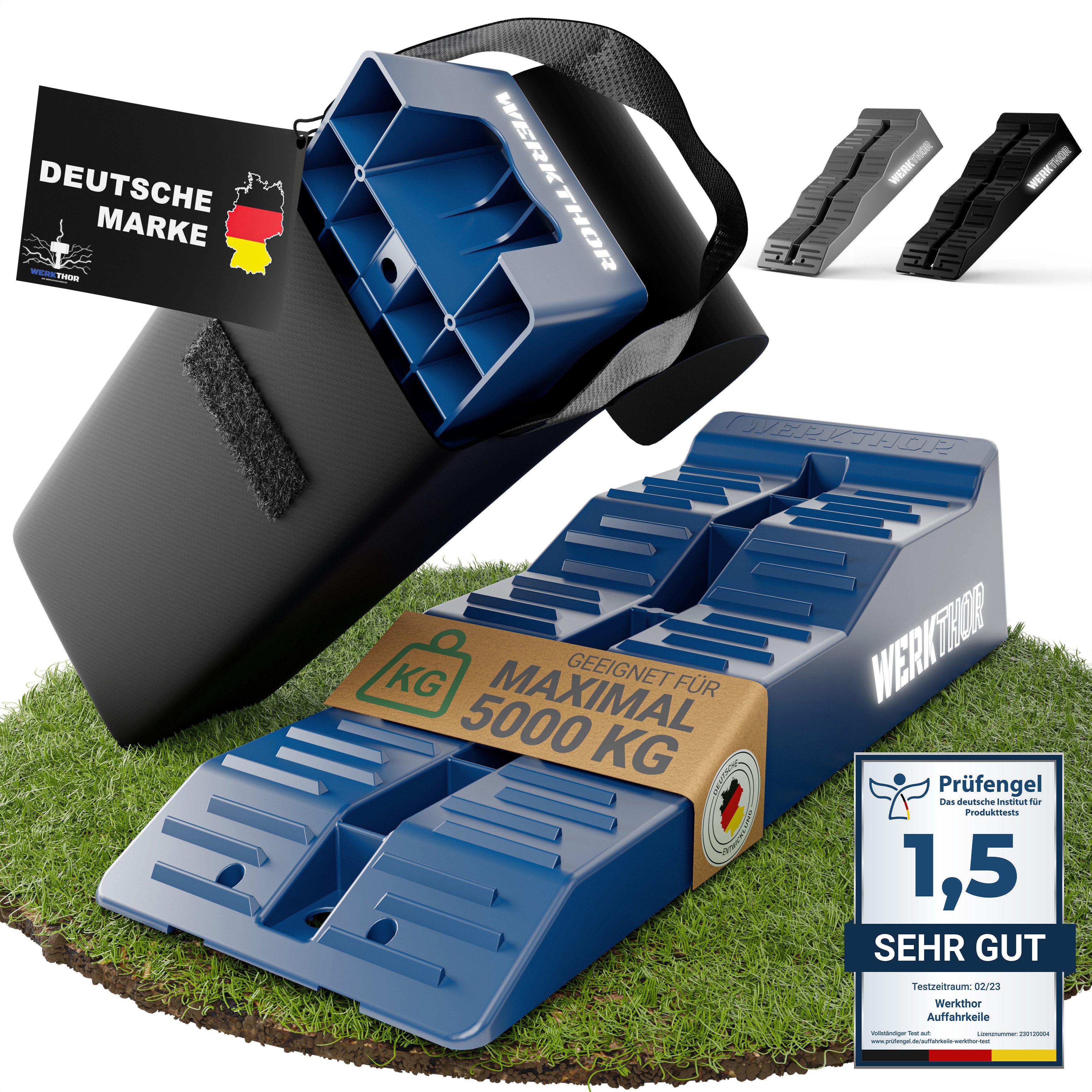 Werkthor Auffahrrampe Auffahrkeile für Wohnmobil - [2er Set] bis 5T inkl. Tasche, 3 Stufen