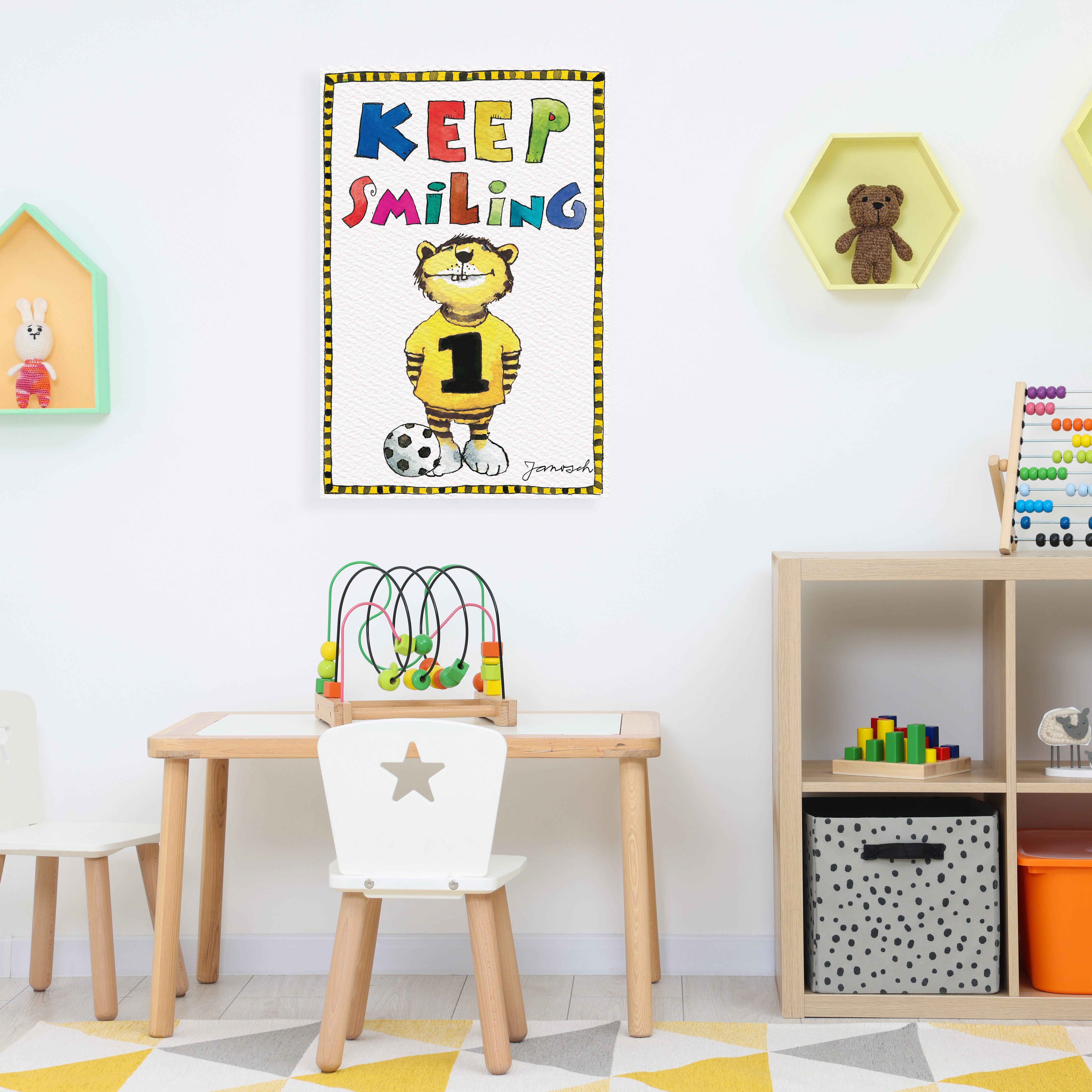 LuckyLinde Leinwandbild Der kleine Tiger mit Fußball, Ente, Enten, Figuren, Filmfiguren, Motivationsbilder, Schriftzug, Sport, Sprüche, Tiere, Tiger, little star (1 St), Exklusive JANOSCH Kindermotive