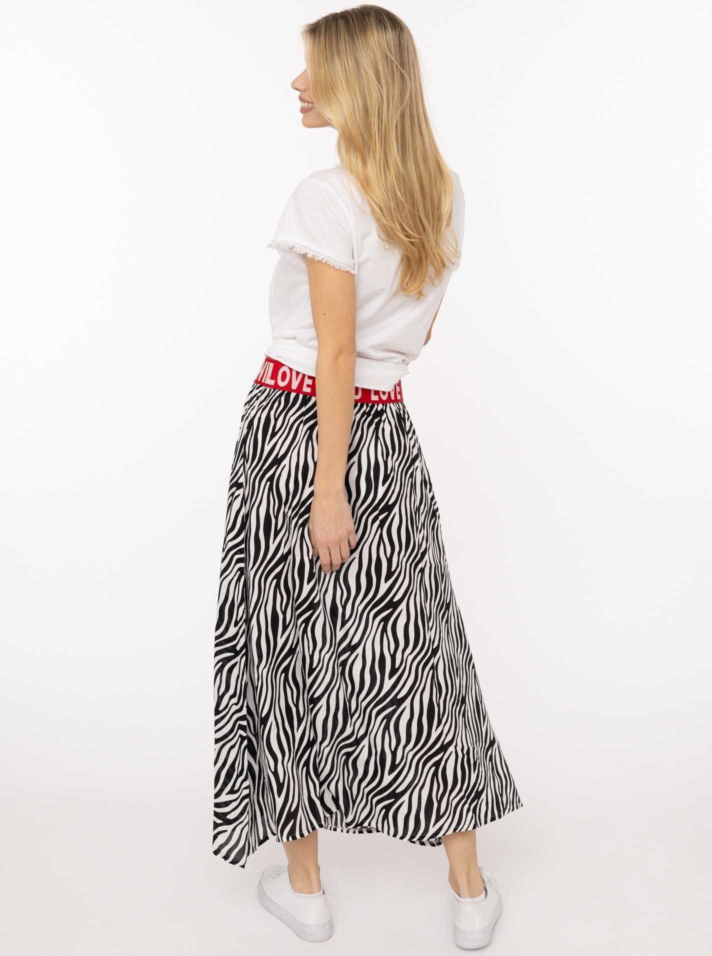 Zwillingsherz Maxirock "Classic Zebra" Zebramuster, Gummizug mit Schrift, leichtes Material, knöchellang