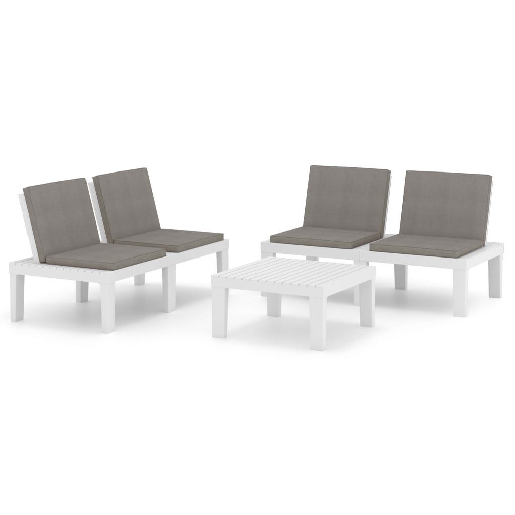 vidaXL Gartenlounge-Set 3-tlg. Garten-Lounge-Set mit Kissen Kunststoff Weiß, (3-tlg)