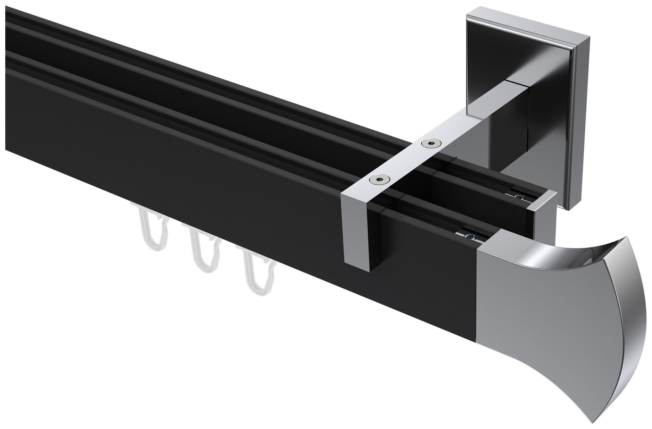 INTERDECO Innenlaufschiene Smartline Conex, 2-läufig, Fixmaß, kürzbar, Wandmontage, Aluminium, Schwarz / Chrom / Bicolor, 14x35