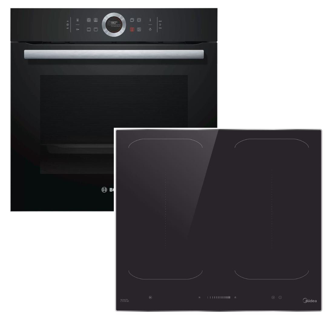 BOSCH Backofen-Set Serie 8 Schnellaufheizung mit Midea Induktionskochfeld - autark, 60 cm