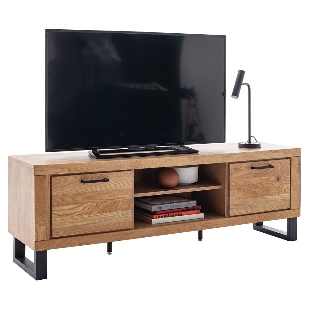 Lomadox Lowboard KUMASI-06, 169 cm breit, Eiche massiv geölt, Metallfüße & -griffe