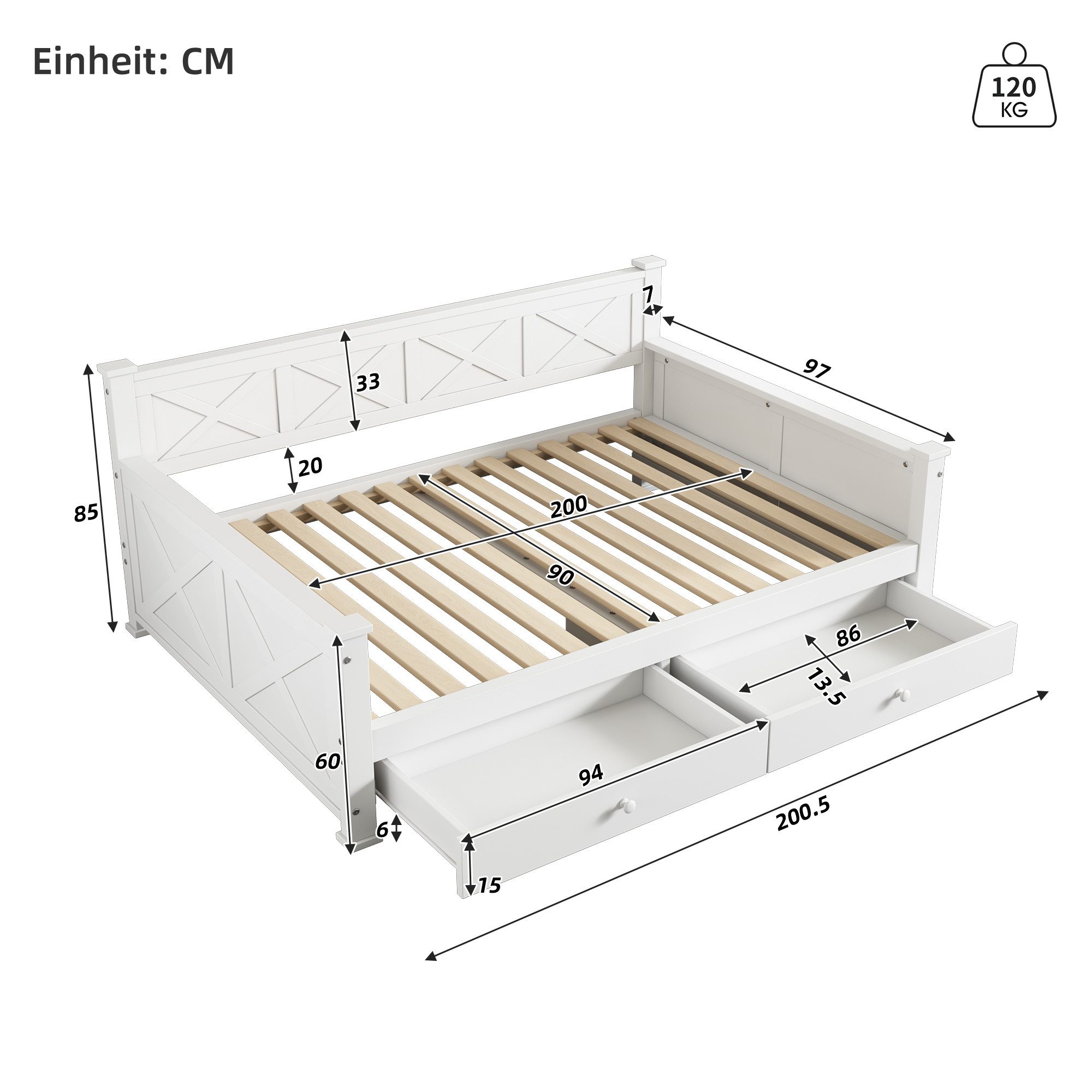 TavilaEcon Holzbett Flachbett Einzelbett, 2 Schubladen, günstig online kaufen