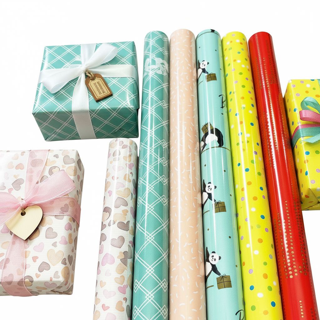 Levandeo® Dekoobjekt, Geschenkpapier Set 70x200cm 6 Rollen Geburtstag Rosa Bunt Konfetti