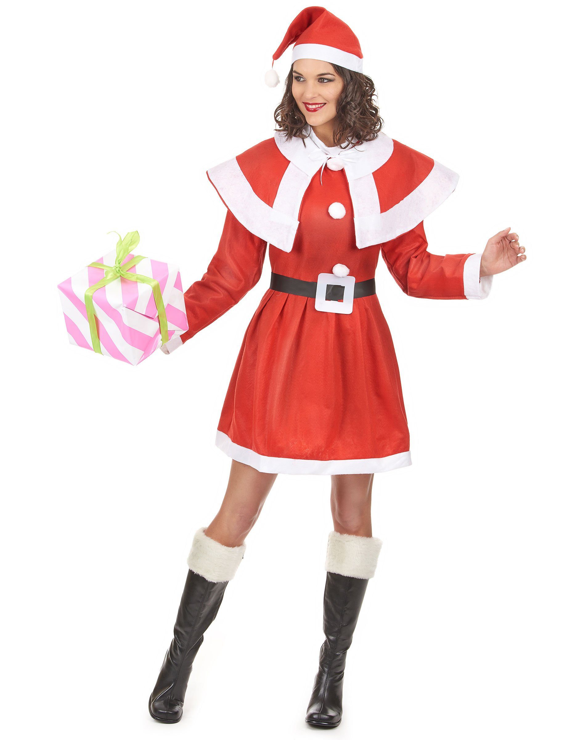 atosa Kostüm Weihnachtsfrau-Damenkostüm Nikolauskostüm für Damen rot-weiss-schwarz