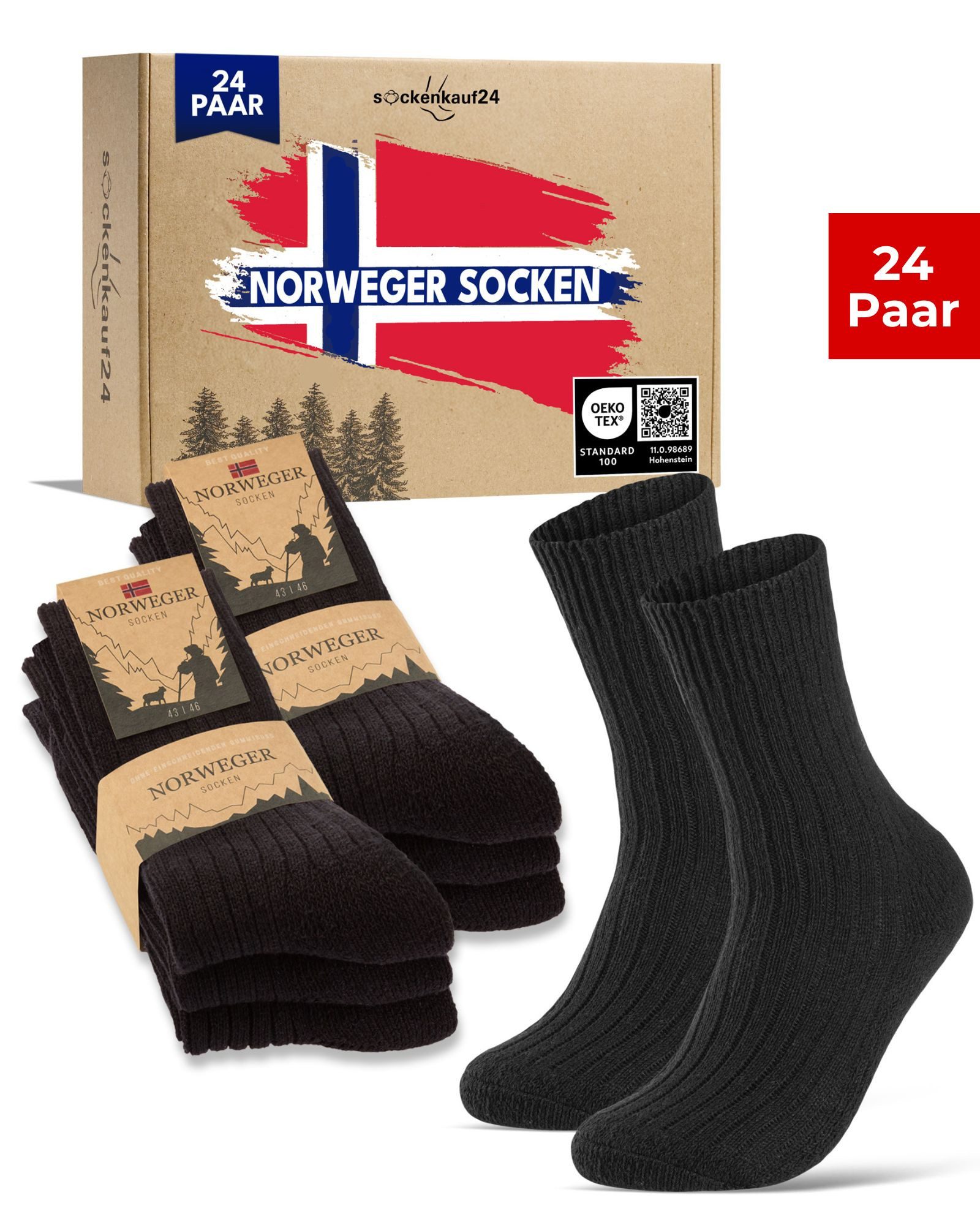 sockenkauf24 Norwegersocken Wintersocken warme Wollsocken Damen & Herren (24-Paar) gepolsterte Frotteesohle - 20100