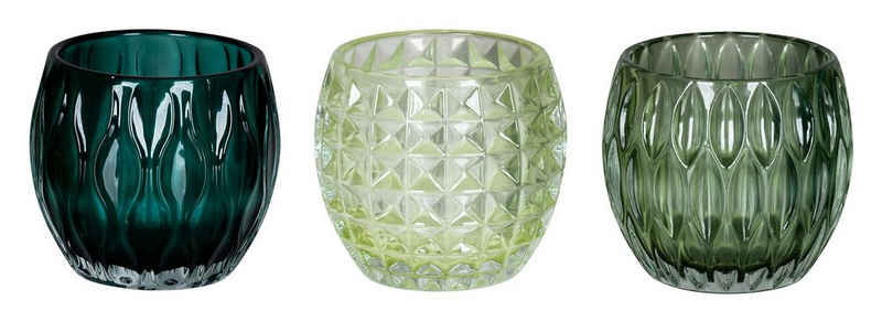 Levandeo® Teelichthalter, 3er Set Windlichter 10x8,5cm Grün Glas Deko Teelichthalter Kerze