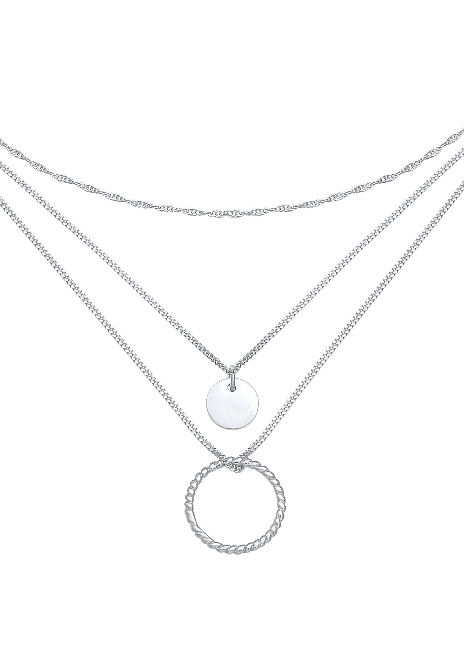 Elli Ketten-Set Layer Plättchen Kreis Gedreht Anhänger 925 Silber, Kreis günstig online kaufen