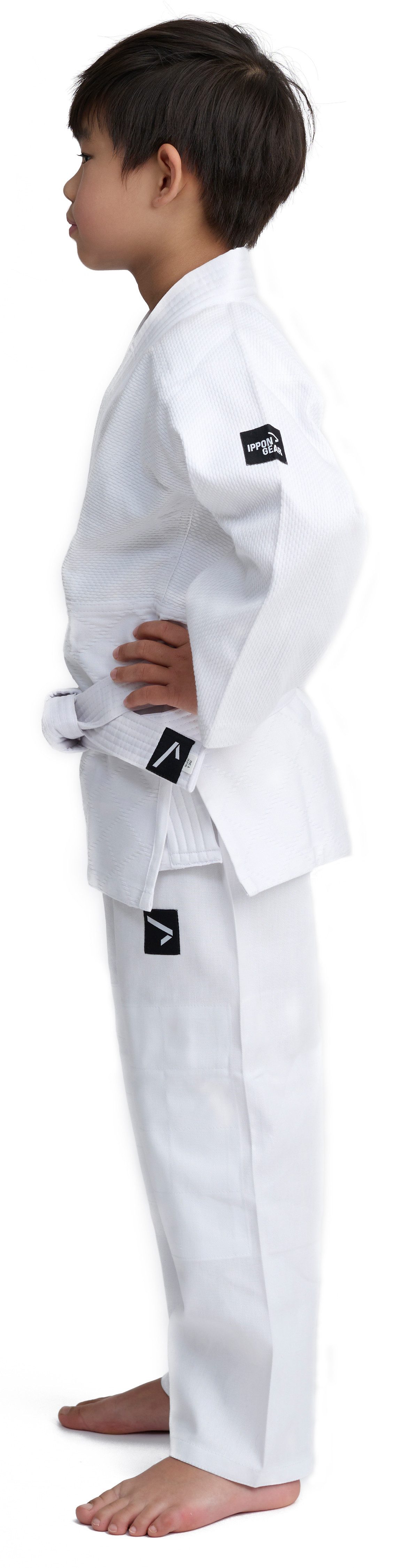 IPPONGEAR Judoanzug Future 2 (Einsteiger & Kinder Judoanzug inkl. Weißem Gürtel), Gummizug & Schnürbund an der Hose I 335gr/m² Stoffdichte