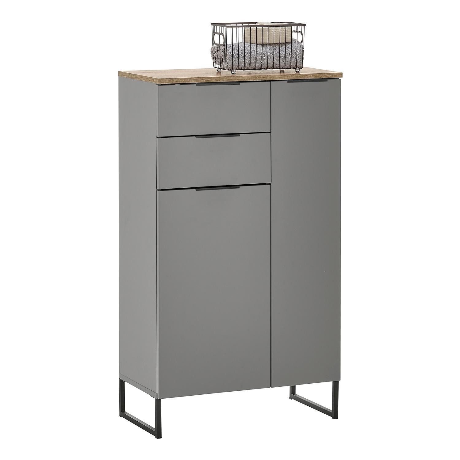 Bega Consult Midischrank DENVER, 2 Türen, 2 Schubladen, Grau, Evoke Eiche Dekor, B 60 x H 106 x T 32 cm