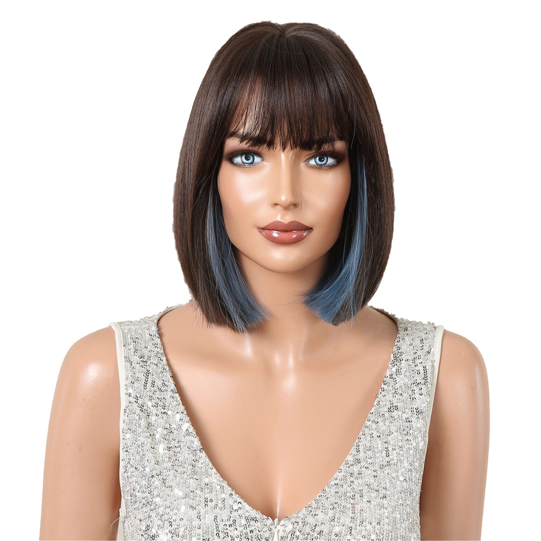 KINSI Kunsthaarperücke Perücke für Damen glatt mit Pony,Naturlook aus atmungsaktivem, Hautfreundlich für täglichen Tragekomfort