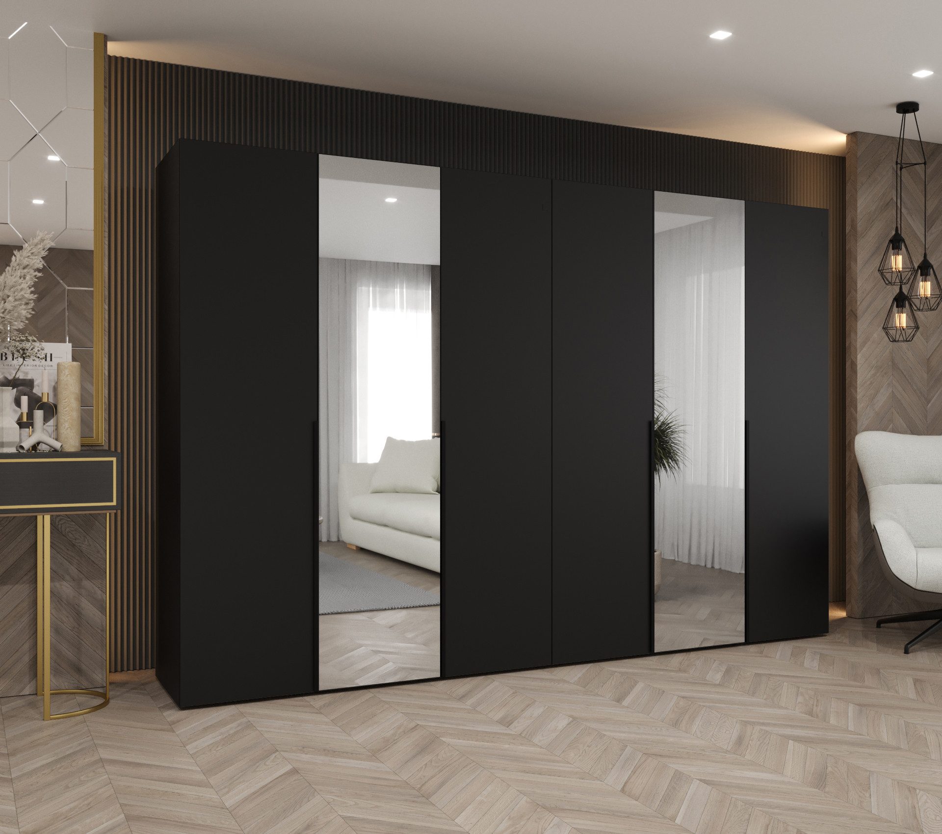 MOEBLO Drehtürenschrank CADIZ 2 (mit Spiegel, 100-300cm waehlbar) (BxHxT): 100/150/200/250/300x202x52 cm