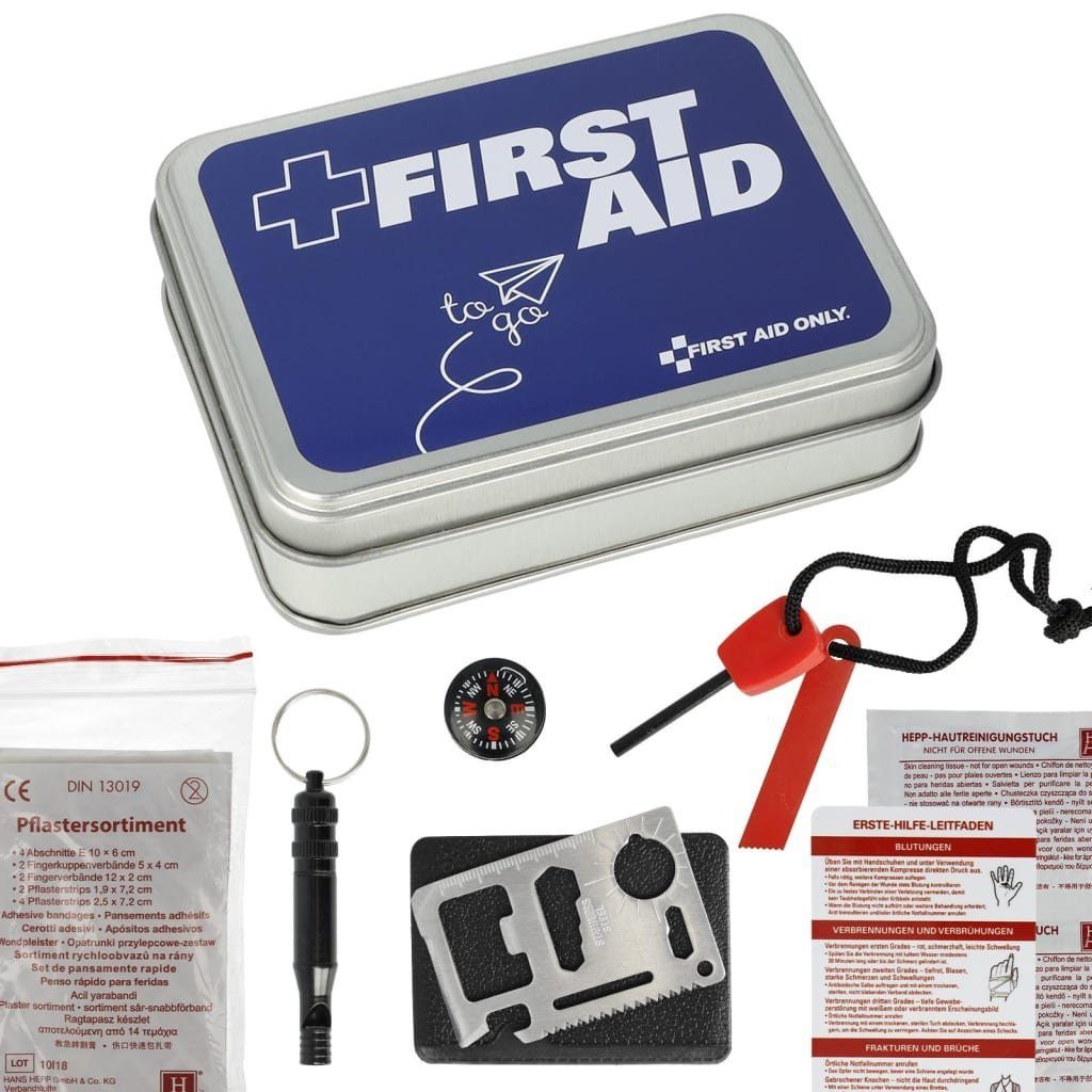 FIRST To ONLY® Metallbox AID in Go 22-tlg. Arzttasche Erste-Hilfe-Set